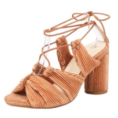 Peep Toe Chunky Heels Gladiators Ankle Straps Glitters Lace Up Sandals - Auburn