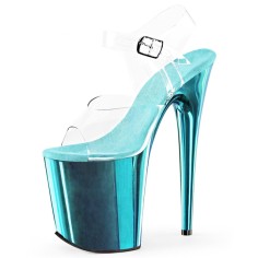 Peep Toe Stiletto Heels Transparent Ankle Buckle Straps Platforms Catwalk Pumps - Light Blue