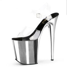 Peep Toe Stiletto Heels Transparent Ankle Buckle Straps Platforms Catwalk Pumps - Silver Black