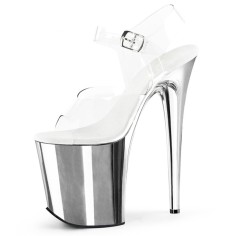 Peep Toe Stiletto Heels Transparent Ankle Buckle Straps Platforms Catwalk Pumps - Silver White