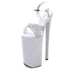 Peep Toe Stiletto Heels Sequined Ankle Buckle Cross Straps Platforms Pumps - Gray