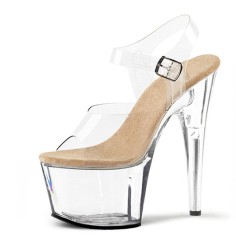 Peep Toe Stiletto Heels Transparent PVC Ankle Buckle Straps Platforms Pumps - Khaki