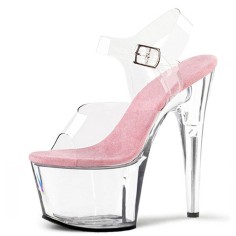 Peep Toe Stiletto Heels Transparent PVC Ankle Buckle Straps Platforms Pumps - Pink