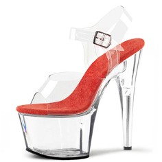 Peep Toe Stiletto Heels Transparent PVC Ankle Buckle Straps Platforms Pumps - Red