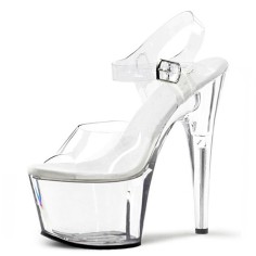 Peep Toe Stiletto Heels Transparent PVC Ankle Buckle Straps Platforms Pumps - White