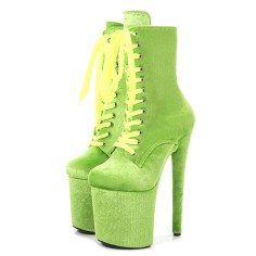 Round Toe Stiletto Heels Suede Lace Up Platforms Ankle Highs Boots - Light Green