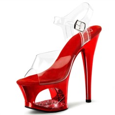 Peep Toe Stiletto Heels Transparent Ankle Buckle Straps Arch Platforms Pumps - Red