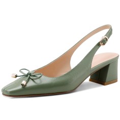 Pointed Toe Lace Decorated Slingbacks Chunky Heels Sandals - Green