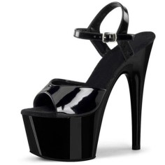 Peep Toe Stiletto Heels Patent Ankle Buckle Straps Platforms Pumps - Black