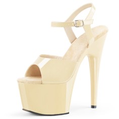 Peep Toe Stiletto Heels Patent Ankle Buckle Straps Platforms Pumps - Khaki