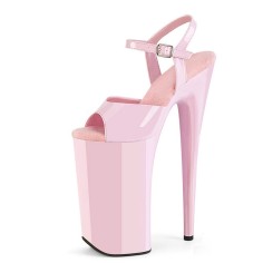 Peep Toe Stiletto Heels Glossy Ankle Buckle Straps Platforms Pumps - Pink