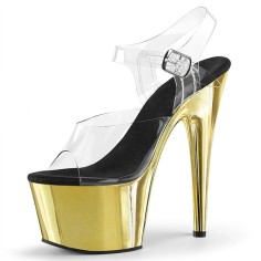 Peep Toe Shiny Electroplated Stiletto Heels Transparent Ankle Buckle Straps Platforms Pumps - Gold