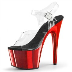 Peep Toe Shiny Electroplated Stiletto Heels Transparent Ankle Buckle Straps Platforms Pumps - Red
