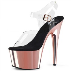 Peep Toe Shiny Electroplated Stiletto Heels Transparent Ankle Buckle Straps Platforms Pumps - Salmon