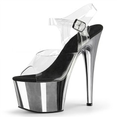 Peep Toe Shiny Electroplated Stiletto Heels Transparent Ankle Buckle Straps Platforms Pumps - Silver