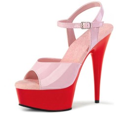 Peep Toe Stiletto Heels Multicolor Pink Ankle Buckle Straps Platforms Pumps - Red