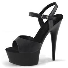 Peep Toe Stiletto Heels Matte Ankle Buckle Straps Platforms Pumps - Black