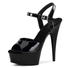 Peep Toe Stiletto Heels Patent Ankle Buckle Straps Platforms Pumps - Black