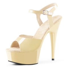 Peep Toe Stiletto Heels Patent Ankle Buckle Straps Platforms Pumps - Khaki