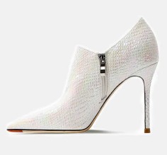 Pointed Toe Stiletto Heels Crocodile Texture Vintage Style Ankle Highs Side Zipper Booties - Sea Green