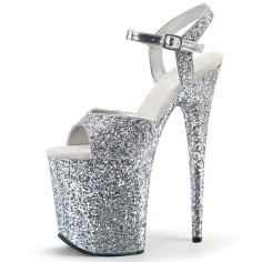 Peep Toe Stiletto Heels Sequined Ankle Buckle Straps Platforms Pumps - Silver