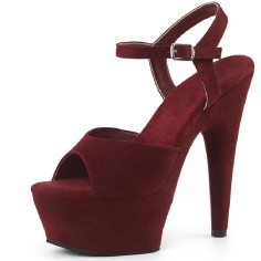 Peep Toe Stiletto Heels Suede Ankle Buckle Straps Platforms Pumps - Burgundy