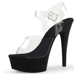 Peep Toe Stiletto Heels Transparent Ankle Buckle Straps Platforms Pumps - Black