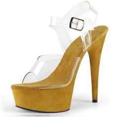 Peep Toe Stiletto Heels Transparent Ankle Buckle Straps Platforms Pumps - Yellow