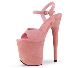 Peep Toe Stiletto Heels Flock Suede Ankle Buckle Straps Platforms Pumps - Pink