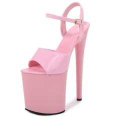 Peep Toe Stiletto Heels Patent Ankle Buckle Straps Platforms Pumps - Pink