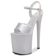 Peep Toe Stiletto Heels Patent Ankle Buckle Straps Platforms Pumps - Silver