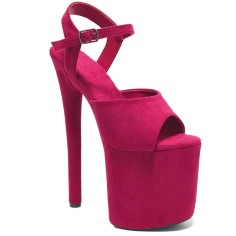 Peep Toe Stiletto Heels Ankle Buckle Straps Platforms Sandals - HotPink Flock