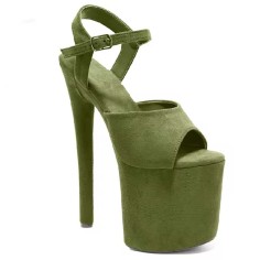 Peep Toe Stiletto Heels Ankle Buckle Straps Platforms Sandals - Green Flock