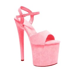 Peep Toe Stiletto Heels Ankle Buckle Straps Platforms Sandals - Pink Flock