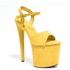 Peep Toe Stiletto Heels Ankle Buckle Straps Platforms Sandals - Yellow Flock