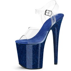 Peep Toe Stiletto Heels Crystal Glitter PVC Ankle Buckle Straps Platforms Pumps - Blue Transparent