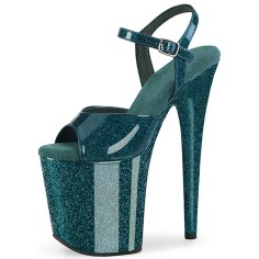 Peep Toe Stiletto Heels Pearlescent Crystal Glitter Patent Ankle Buckle Straps Platforms Pumps - Green