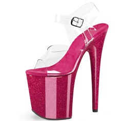 Peep Toe Stiletto Heels Crystal Glitter PVC Ankle Buckle Straps Platforms Pumps - HotPink Transparent