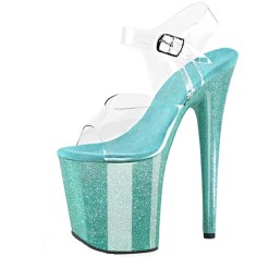 Peep Toe Stiletto Heels Crystal Glitter PVC Ankle Buckle Straps Platforms Pumps - Light Green Transparent