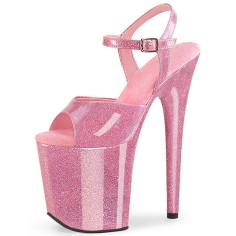Peep Toe Stiletto Heels Pearlescent Crystal Glitter Patent Ankle Buckle Straps Platforms Pumps - Pink