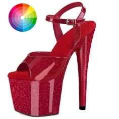Peep Toe Stiletto Heels Pearlescent Crystal Glitter Patent Ankle Buckle Straps Platforms Pumps - Custom Color