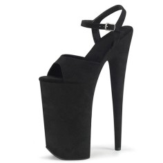 Peep Toe Stiletto Heels Suede Ankle Buckle Straps Platforms Pumps - Black