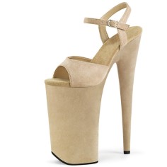 Peep Toe Stiletto Heels Suede Ankle Buckle Straps Platforms Pumps - Khaki