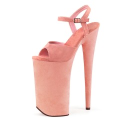 Peep Toe Stiletto Heels Suede Ankle Buckle Straps Platforms Pumps - Pink