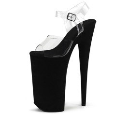 Peep Toe Stiletto Heels Transparent Ankle Buckle Straps Platforms Pumps - Black