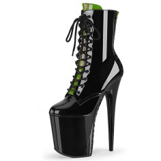 Round Toe Stiletto Heels Gothic Fetish Queen Black Lacing Lace Up Platforms Ankle Highs Boots - Green