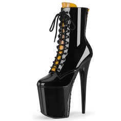 Round Toe Stiletto Heels Gothic Fetish Queen Black Lacing Lace Up Platforms Ankle Highs Boots - Yellow