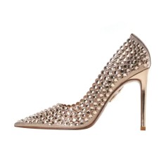Pointed Toe Stiletto Heels Crystal Beads Rhinestones Pumps - Gold