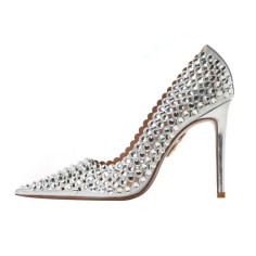 Pointed Toe Stiletto Heels Crystal Beads Rhinestones Pumps - Silver