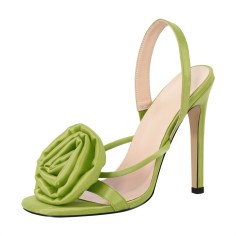 Peep Toe Stiletto Heels Flowers Slingback Sandals - Green